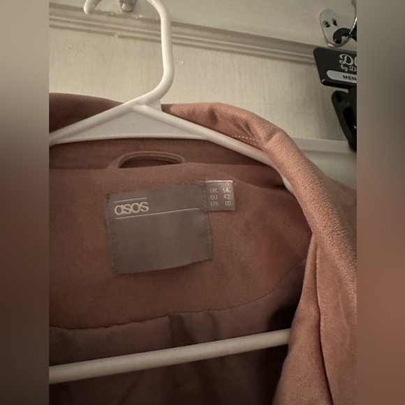 ASOS Suede Light Pink Cropped Moto Motorcycle Jacket Top Women 14 Large XL New - Picture 3 of 4